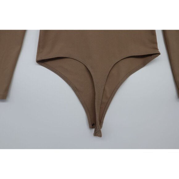 Abercrombie & Fitch Soft  Collection Beige Long-Sleeve Bodysuit Snap Closure S - Picture 8 of 9